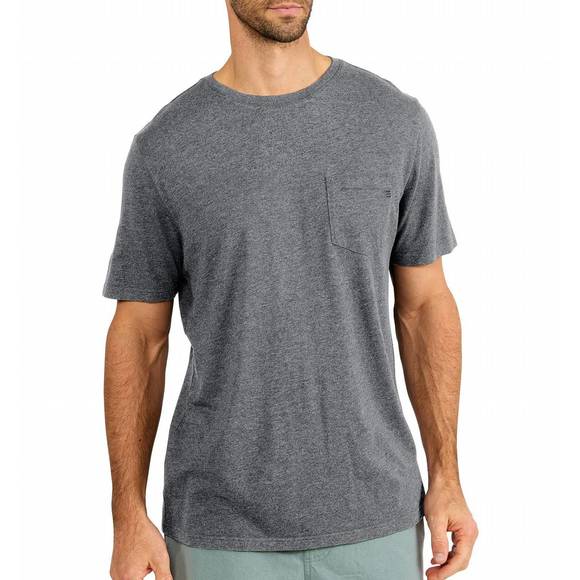 NEW FREE FLY men's bamboo heritage pocket tee top in light heather grey - Picture 1 of 2